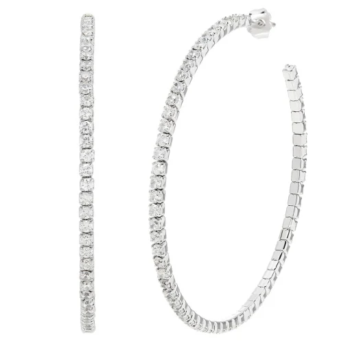 Lab Created White Sapphire Hoop Earrings In Sterling Silver