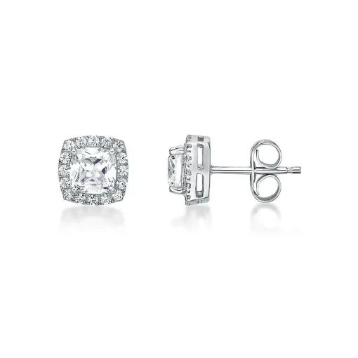 Lab Created White Sapphire Halo Earrings In Sterling Silver