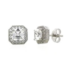 Lab Created White Sapphire Stud Earrings In Sterling Silver