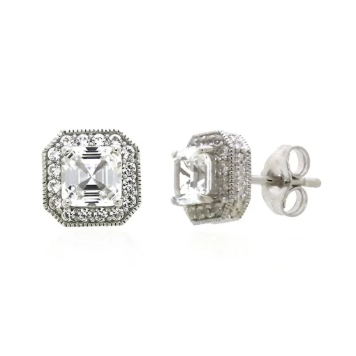 Lab Created White Sapphire Stud Earrings In Sterling Silver