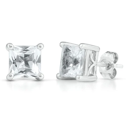 Lab Created White Sapphire Stud Earrings In Sterling Silver