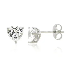 Lab Created White Sapphire Heart Stud Earrings In Sterling Silver