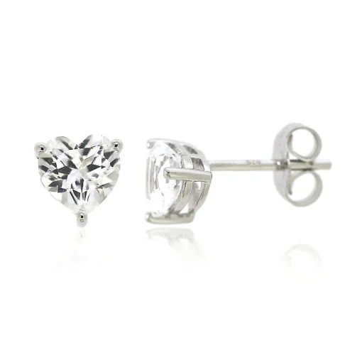 Lab Created White Sapphire Heart Stud Earrings In Sterling Silver