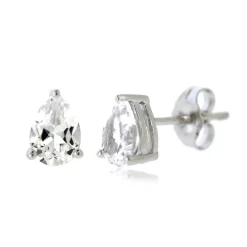 Lab Created White Sapphire Pear Shaped Stud Earrings In Sterling Silver