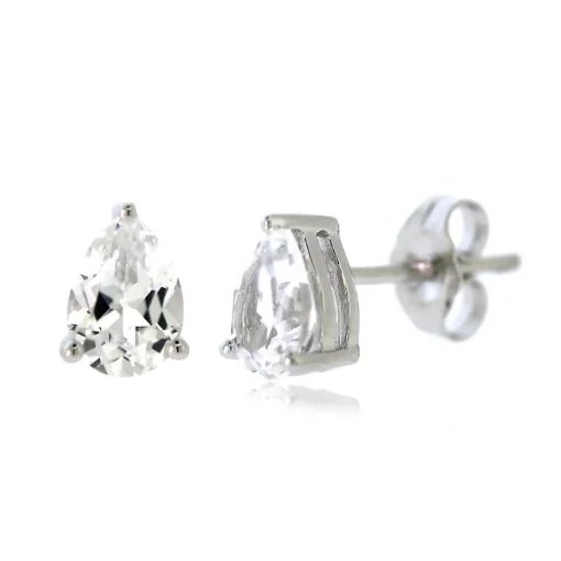Lab Created White Sapphire Pear Shaped Stud Earrings In Sterling Silver