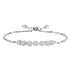 Lab Created White Sapphire Flower Cluster Bolo Bracelet In Sterling Silver