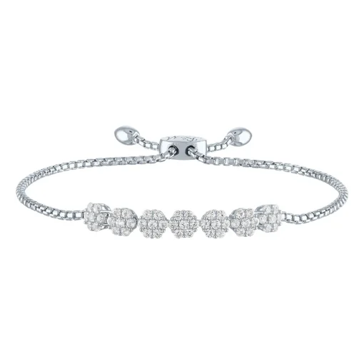 Lab Created White Sapphire Flower Cluster Bolo Bracelet In Sterling Silver