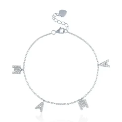 Lab Created White Sapphire Mama Bracelet In Sterling Silver