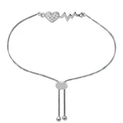 Lab Created White Sapphire Heartbeat Bolo Bracelet In Sterling Silver