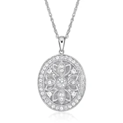 Lab Created White Sapphire Oval Locket In Sterling Silver
