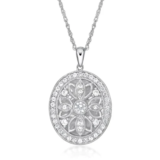 Lab Created White Sapphire Oval Locket In Sterling Silver