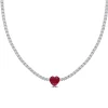 Lab Created White Sapphire And Lab Created Ruby Heart Necklace In Sterling Silver