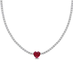 Lab Created White Sapphire And Lab Created Ruby Heart Necklace In Sterling Silver