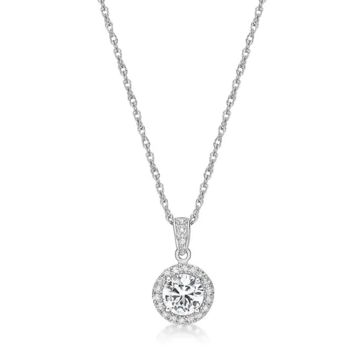 Lab Created White Sapphire & 1/10 Ct. Tw. Diamond Pendant In Sterling Silver