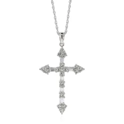Lab Created White Sapphire Cross Pendant In Sterling Silver