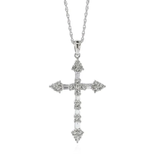 Lab Created White Sapphire Cross Pendant In Sterling Silver