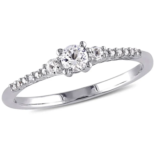 Lab Created White Sapphire & Diamond Ring In Sterling Silver