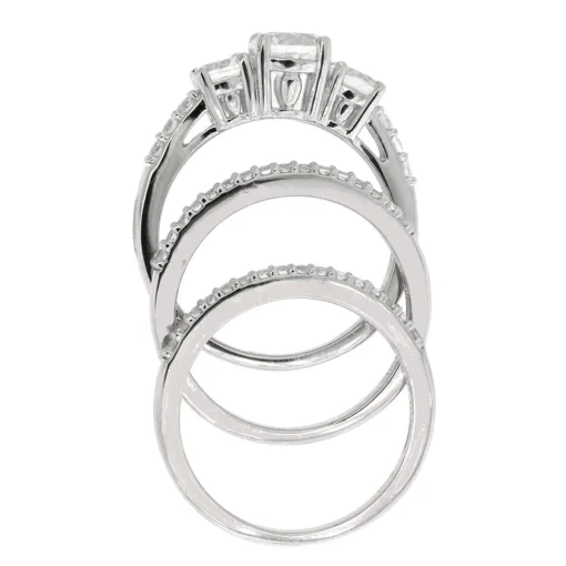 Lab Created White Sapphire Stackable Ring Set With Three Pieces In Sterling Silver