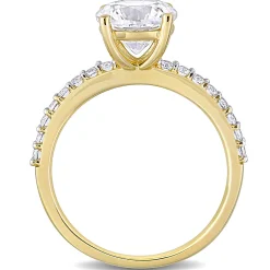 Lab Created White Sapphire Ring With Pave Band In 10K Yellow Gold (2 3/4 Ct. Tw.)