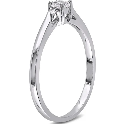 Lab Created White Sapphire & Diamond Ring In Sterling Silver