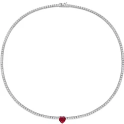 Lab Created White Sapphire And Lab Created Ruby Heart Necklace In Sterling Silver