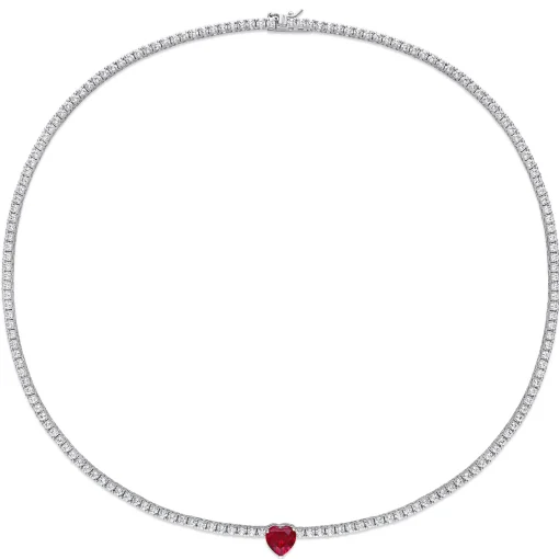 Lab Created White Sapphire And Lab Created Ruby Heart Necklace In Sterling Silver