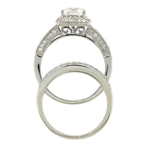 Lab Created White Sapphire Halo Ring Set In Sterling Silver