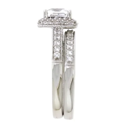 Lab Created White Sapphire Halo Ring Set In Sterling Silver