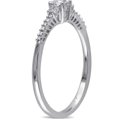 Lab Created White Sapphire & Diamond Ring In Sterling Silver