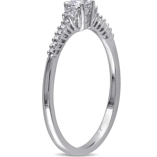 Lab Created White Sapphire & Diamond Ring In Sterling Silver