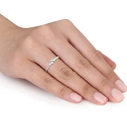 Lab Created White Sapphire & Diamond Ring In Sterling Silver