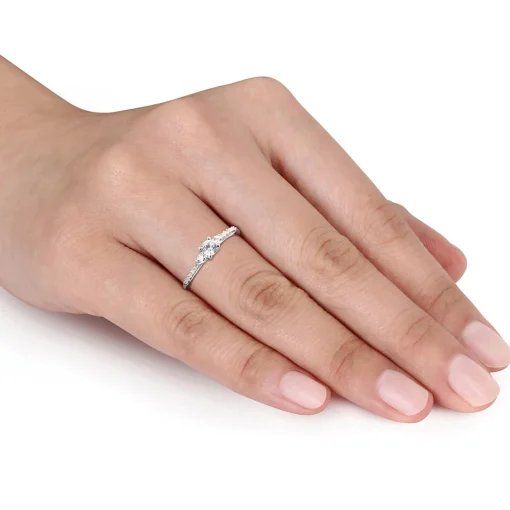 Lab Created White Sapphire & Diamond Ring In Sterling Silver