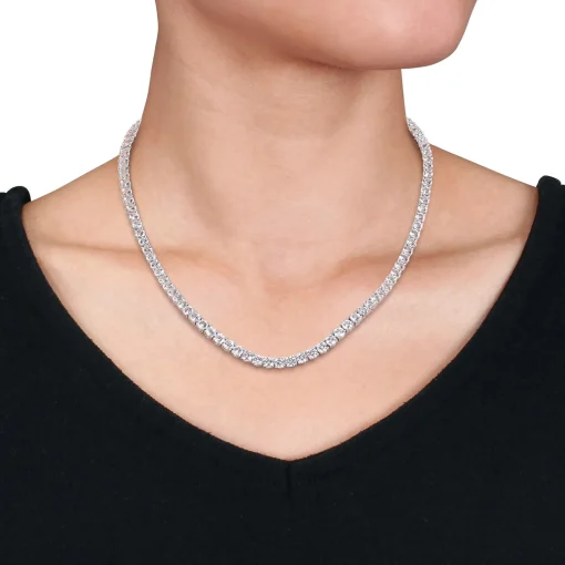 Lab Created White Sapphire Tennis Necklace In Sterling Silver