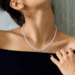 Lab Created White Sapphire Tennis Necklace In Sterling Silver
