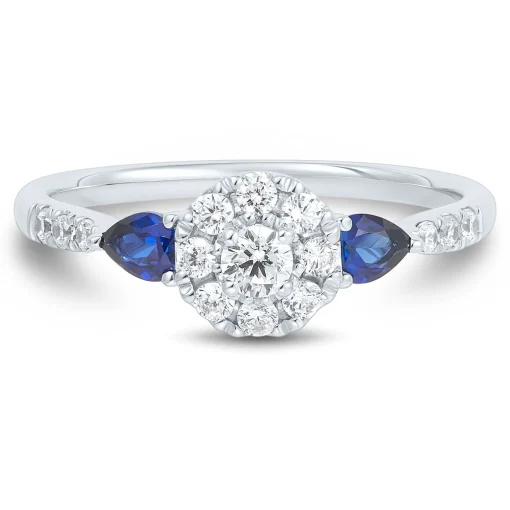 Lab Grown Diamond & Blue Sapphire Promise Ring In White Gold (1/3 Ct. Tw.)