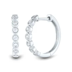 Lab Grown Diamond Bezel-Set Hoop Earrings In 14K White Gold (1/3 Ct. Tw.)