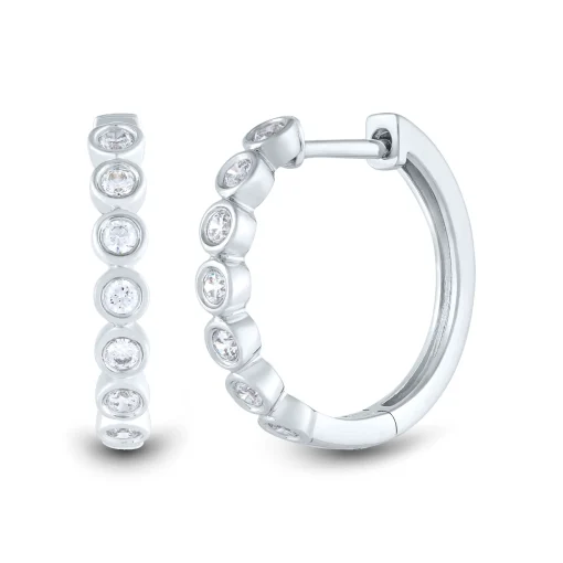 Lab Grown Diamond Bezel-Set Hoop Earrings In 14K White Gold (1/3 Ct. Tw.)
