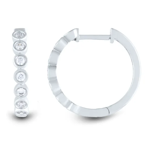 Lab Grown Diamond Bezel-Set Hoop Earrings In 14K White Gold (1/3 Ct. Tw.)