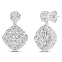 Lab Grown Diamond Cluster Drop Earrings In 14K White Gold (1 3/8 Ct. Tw.)