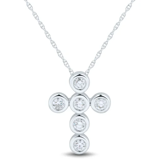 Lab Grown Diamond Cross Bezel Pendant In 14K White Gold (1/4 Ct. Tw.)
