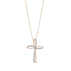 Lab Grown Diamond Cross Pendant In 10K Rose Gold (1/5 Ct. Tw.)