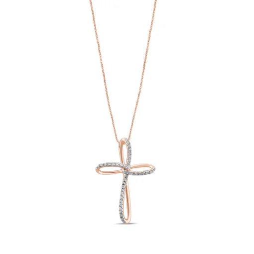 Lab Grown Diamond Cross Pendant In 10K Rose Gold (1/5 Ct. Tw.)