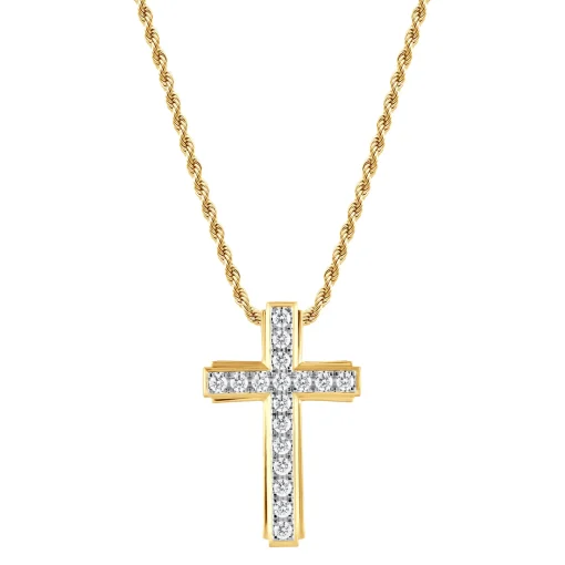 Lab Grown Diamond Cross Pendant In 10K Yellow Gold (1 Ct. Tw.)