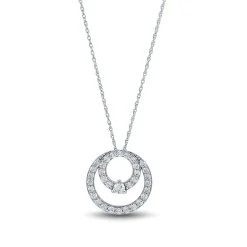 Lab Grown Diamond Double Circle Pendant In 14K White Gold (1/2 Ct. Tw.)