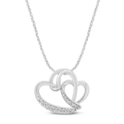 Lab Grown Diamond Double Heart Pendant In 10K White Gold (1/7 Ct. Tw.)