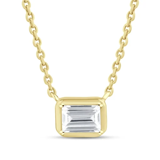 Lab Grown Diamond Emerald-Cut Bezel Pendant In 14K Yellow Gold (1/3 Ct. Tw.)