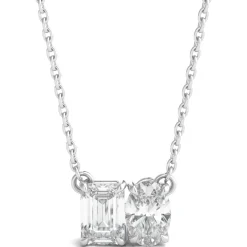 Lab Grown Diamond Emerald And Oval Necklace In 14K White Gold (1 Ct. Tw.)