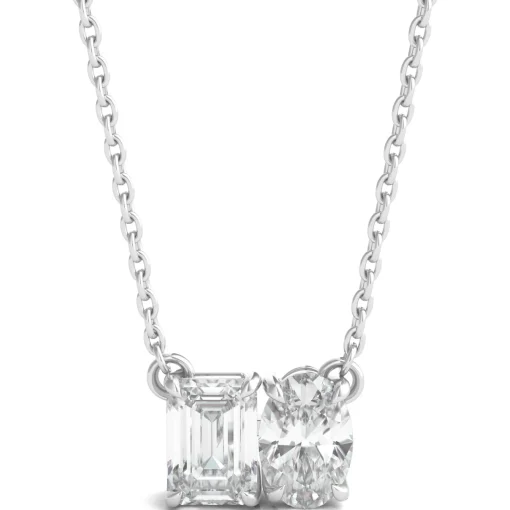 Lab Grown Diamond Emerald And Oval Necklace In 14K White Gold (1 Ct. Tw.)