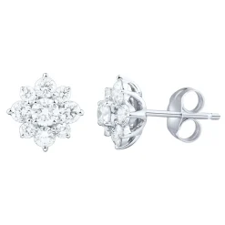 Lab Grown Diamond Flower Stud Earrings In 14K White Gold (3/4 Ct. Tw.)