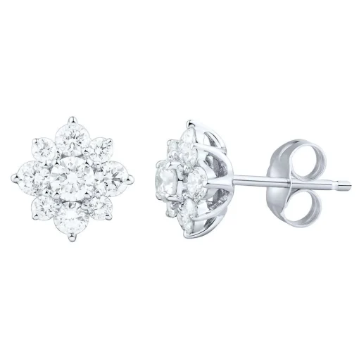 Lab Grown Diamond Flower Stud Earrings In 14K White Gold (3/4 Ct. Tw.)